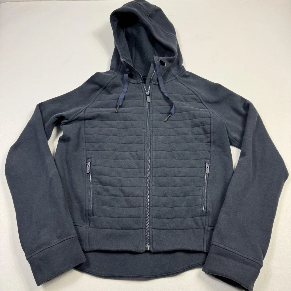 Lululemon Be True Fleece Hoodie Womens 6 Navy‎ Blue Full Zip Quilted Drawstring